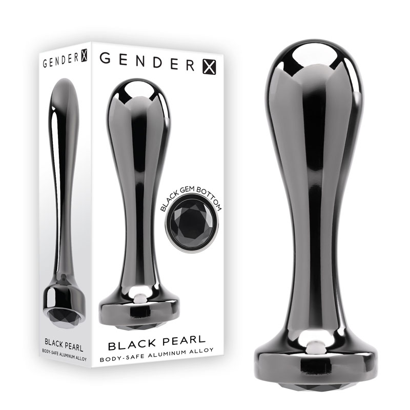 Gender X Black Pearl Butt Plug with Black Gem Base